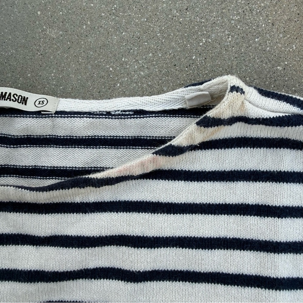 Buck Mason Striped Long Sleeve Knit Top | Navy & White | Size XS - Picture 3 of 4